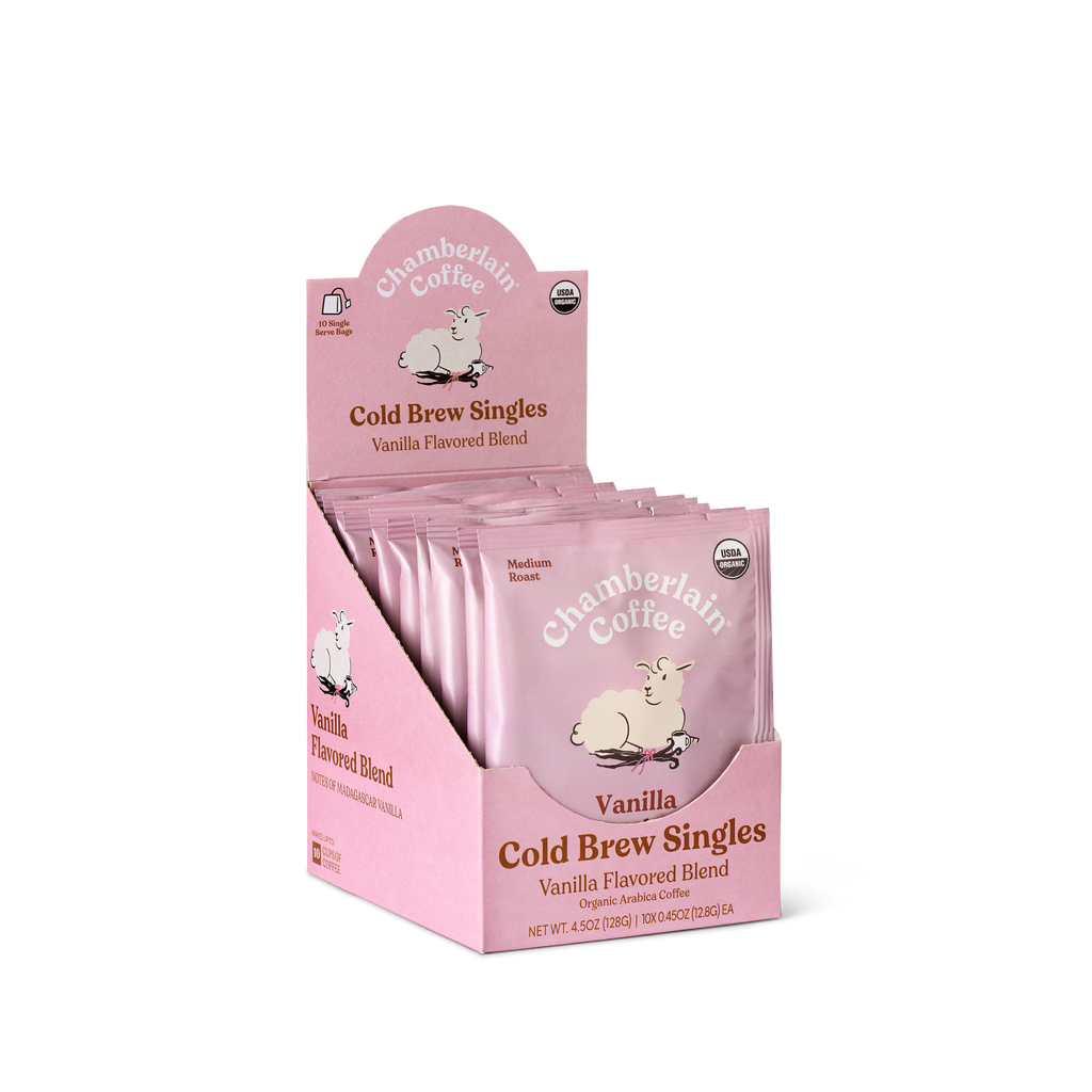 Organic Vanilla Cold Brew Coffee Singles  Product Shot Diagonal
