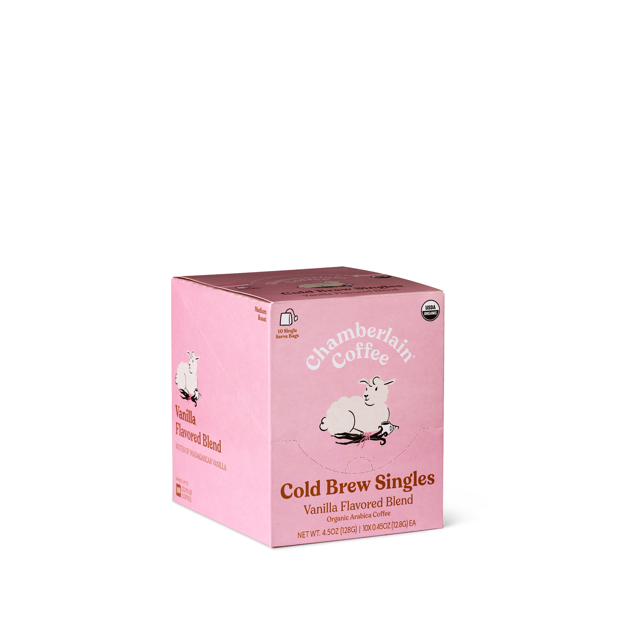Organic Vanilla Cold Brew Coffee Singles  Product Shot Diagonal
